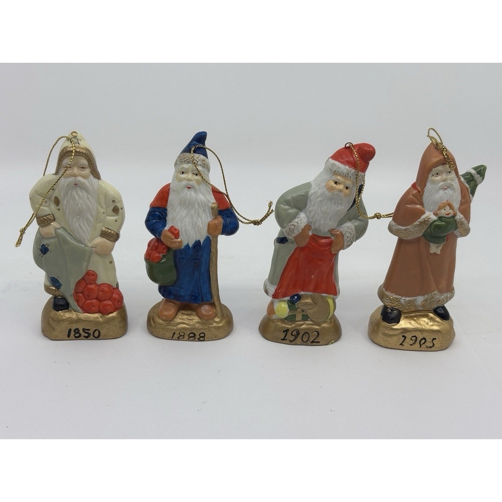 Vintage Ceramic Old World Style Santa Christmas Ornaments - A Set Of 4